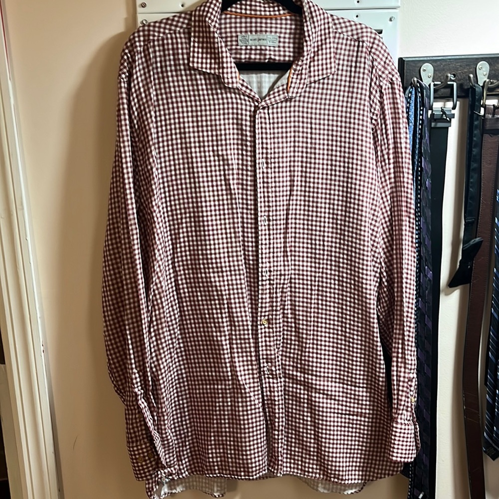 Scott James mens XXL red and white gingham button down
